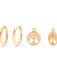 Anéa Grandé Creolen mit Vidaé Tree of Life Charms in Gold, Freisteller