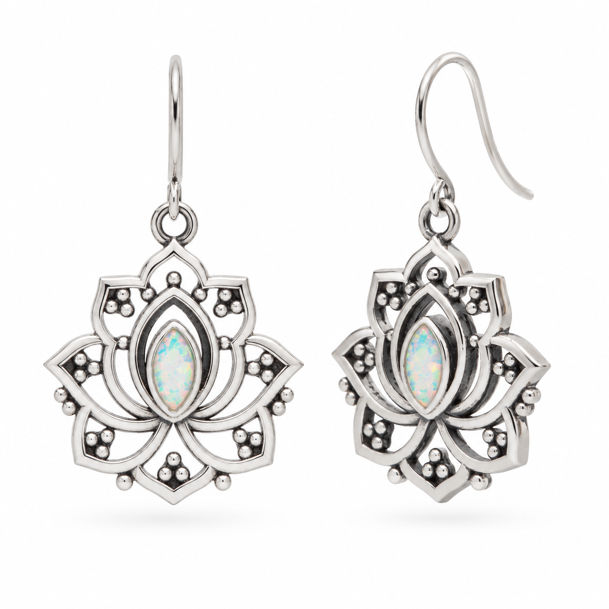 Alma de Loto synthetischer Opal Ohrringe | Silber