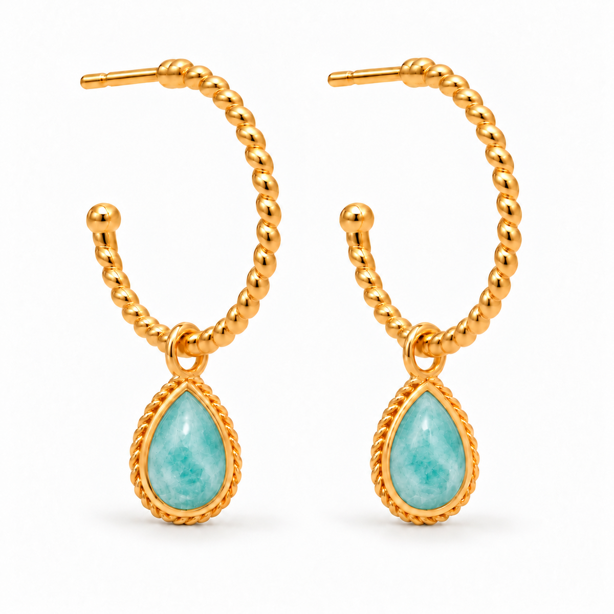 Espiral Grande Creolen mit Ternura Amazonit Charms | Gold