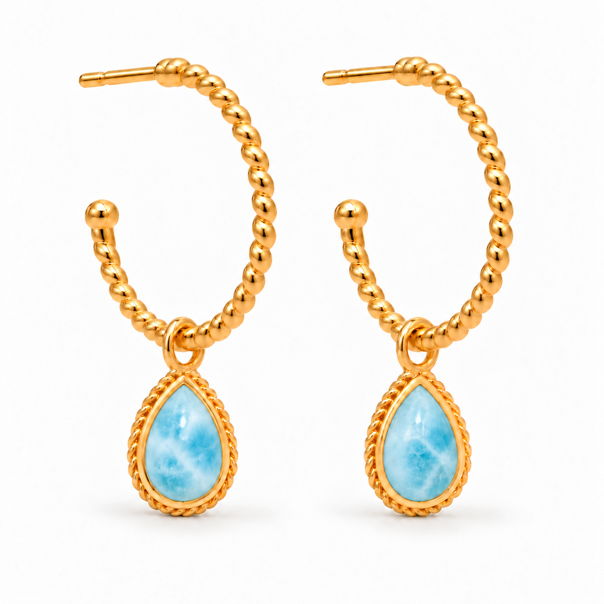Espiral Grande Creolen mit Ternura Larimar Charms | Gold