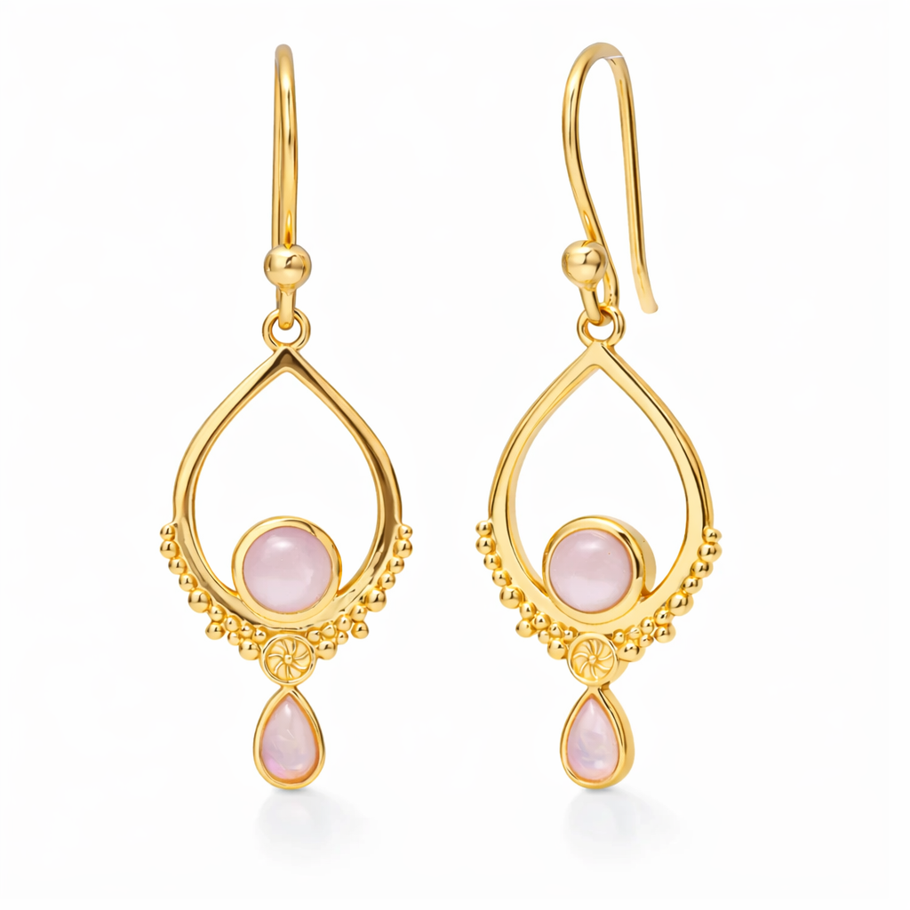 Eterno Rosenquarz Ohrringe Gold aus 925 Sterling Silber mit 18 Karat Vergoldung, Freisteller