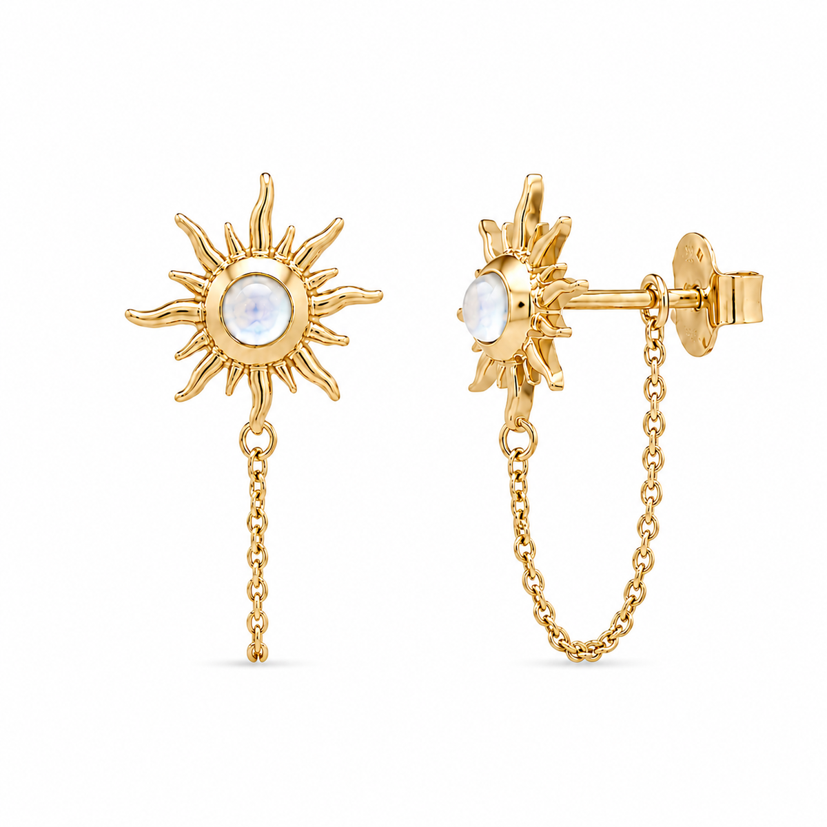 Lumina Mondstein Ohrstecker Gold aus 925 Sterling Silber mit 18 Karat Vergoldung, Freisteller