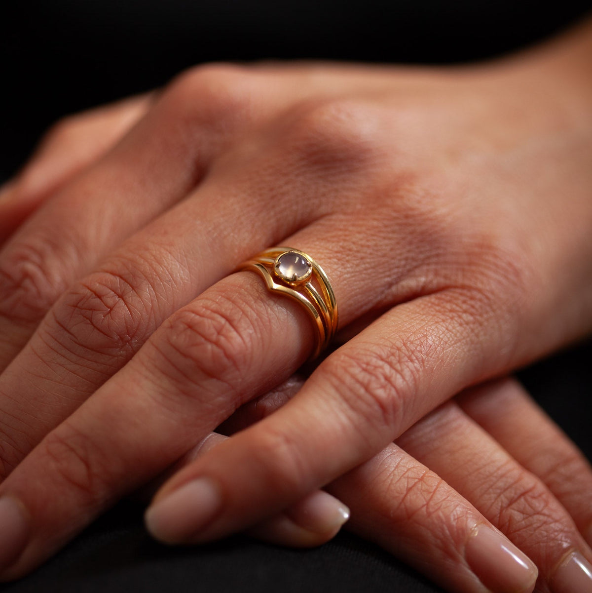 Serenya Rosenquarz &amp; Espina Ring | Gold Layering Set