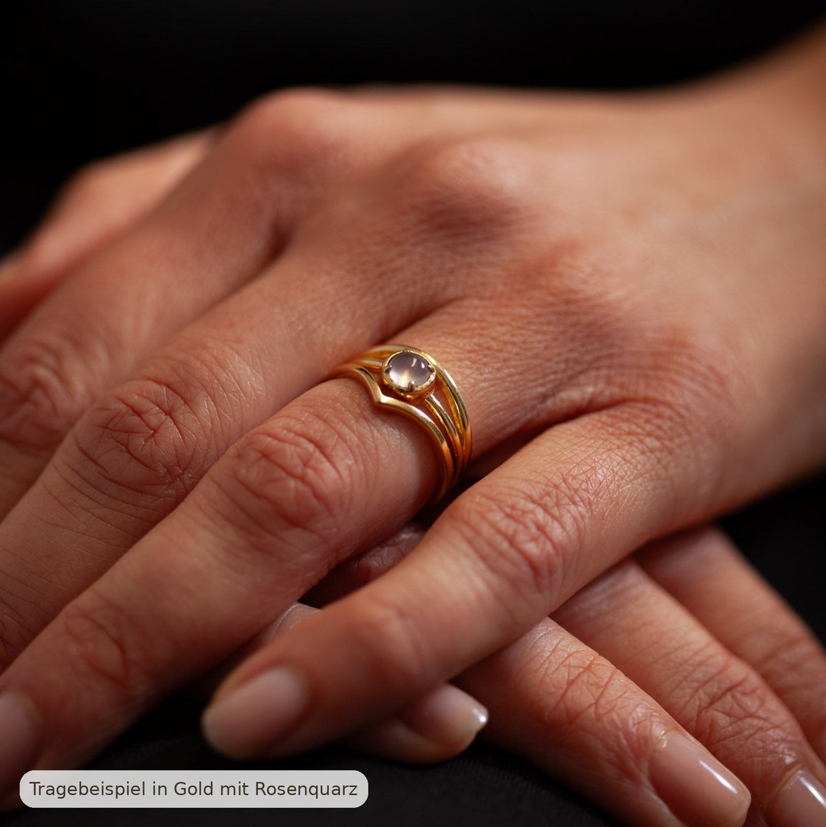 Tragebeispiel - Serenya Mondstein &amp; Espina Ring | Silber Layering Set