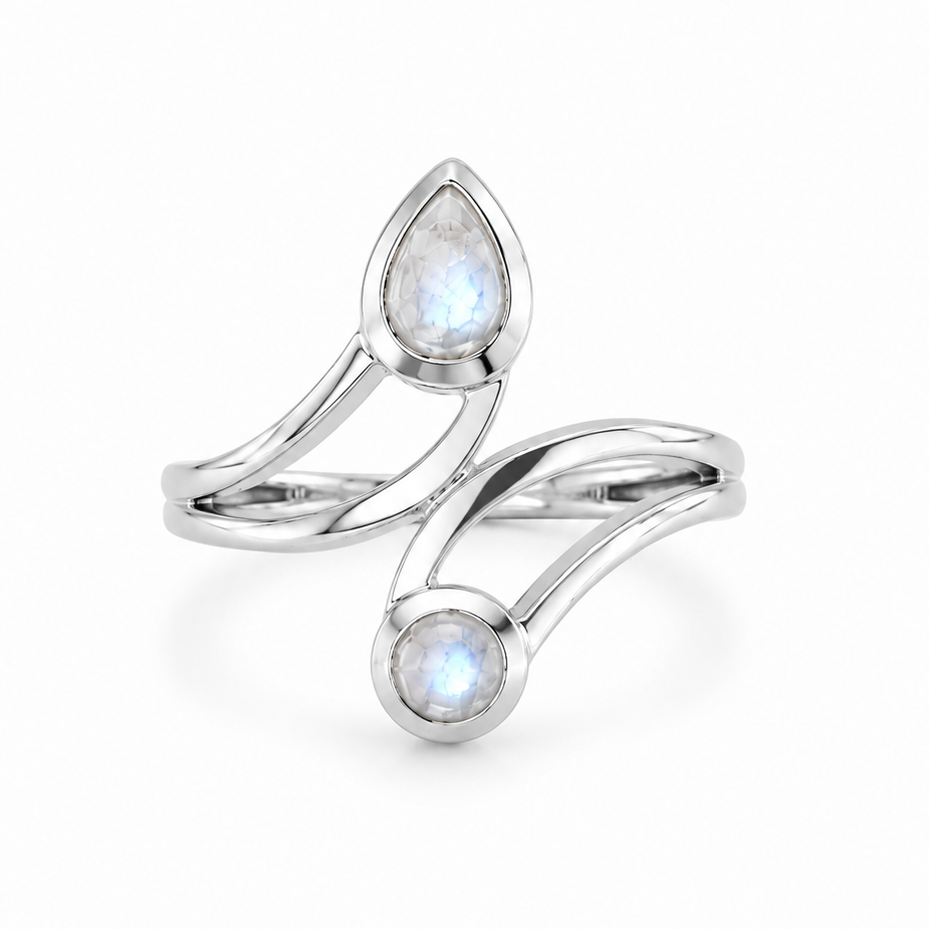 Valunea Mondstein Ring Silber aus 925 Sterling Silber, Freisteller